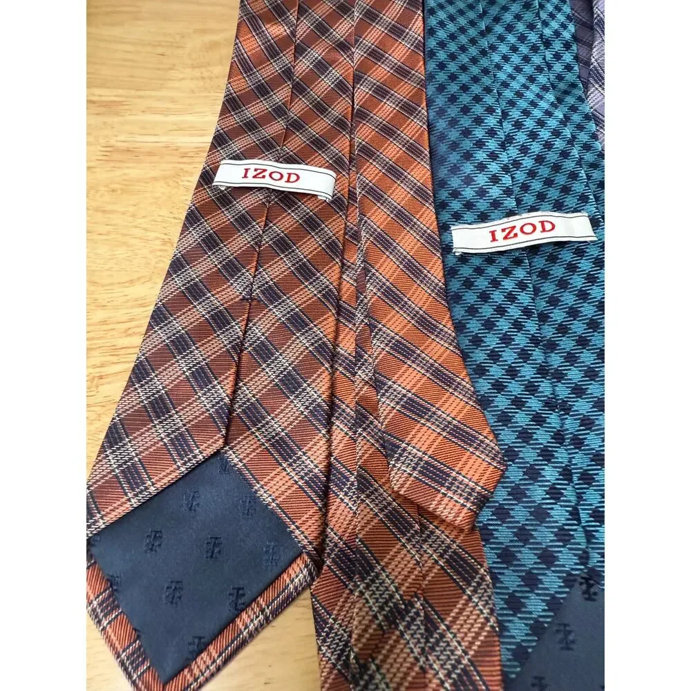 Set of 3 IZOD Men's Silk Neck Ties Purple Teal and Orange Plaids JL